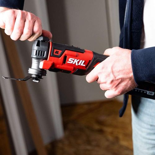  SKIL PWR CORE 20 Brushless 20V Oscillating Tool Kit with 35pcs Sanding Paper, 3 Blades, Sanding Pad, Rigid Scraper, Accessory Case, Includes 2.0Ah Lithium Battery & PWR JUMP Charge