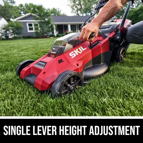  Skil PM4912B-20 PWR CORE 20 Brushless 18 Lawn Mower Kit, Includes Two 4.0 Ah Batteries and Dual Port Charger, Red