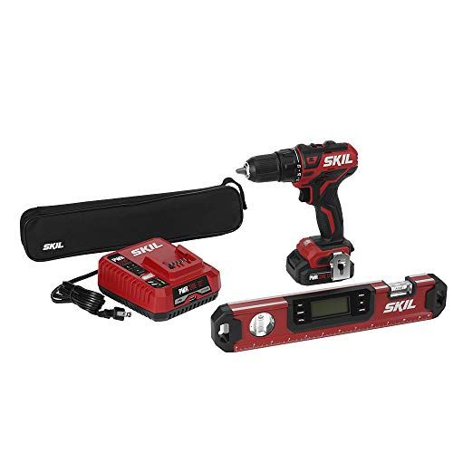  SKIL 2-Tool Combo Kit: PWRCore 12 Brushless 12V 1/2 Inch Cordless Drill Driver and 12 Inch Digital Level, Includes 2.0Ah Lithium Battery and PWRJump Charger - CB737601