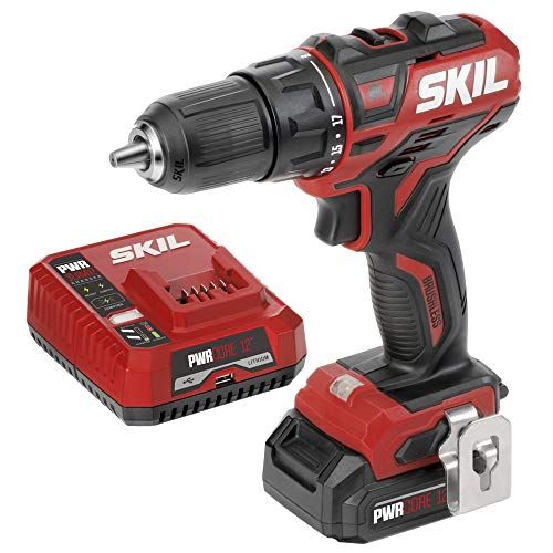  SKIL PWR CORE 12 Brushless 12V 1/2 Inch Cordless Drill Driver Includes 2.0Ah Lithium Battery and PWR JUMP Charger - DL529002