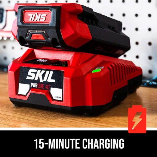  SKIL BL4713-10 PWR CORE 40 Brushless 40V Leaf Blower Kit Includes 2.5Ah Battery and Auto PWR JUMP Charger