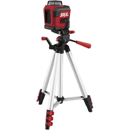  SKIL 65ft. 360° Red Self-Leveling Cross Line Laser Level with Horizontal and Vertical Lines Rechargeable Lithium Battery with USB Charging Port, Compact Tripod & Carry Bag Included