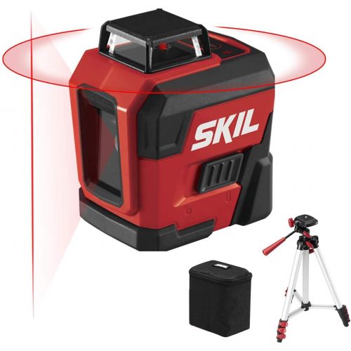  SKIL 65ft. 360° Red Self-Leveling Cross Line Laser Level with Horizontal and Vertical Lines Rechargeable Lithium Battery with USB Charging Port, Compact Tripod & Carry Bag Included