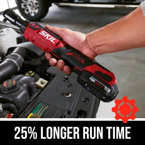  SKIL PWR CORE 12 Brushless 12V 3/8 Inch Ratchet Wrench Kit Includes 2.0Ah Lithium Battery and PWR JUMP Charger - RW5763A-10