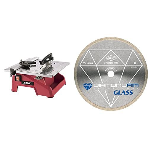  SKIL 7-Inch Wet Tile Saw - 3540-02 & QEP 6-7006GLQ 7-Inch Continuous Rim Glass Tile Diamond Blade, 7mm Rim Height, 5/8-Inch Arbor, Wet Cutting, 8730 Max RPM