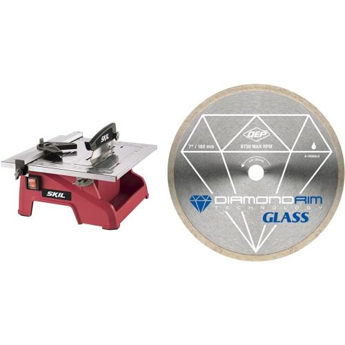  SKIL 7-Inch Wet Tile Saw - 3540-02 & QEP 6-7006GLQ 7-Inch Continuous Rim Glass Tile Diamond Blade, 7mm Rim Height, 5/8-Inch Arbor, Wet Cutting, 8730 Max RPM