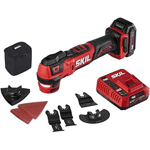  SKIL PWRCore 12 Brushless 12V Oscillating Tool Kit with 40pcs Accessories, Includes 2.0Ah Lithium Battery and PWRJump Charger - OS592702, Red