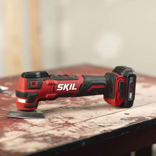  SKIL PWRCore 12 Brushless 12V Oscillating Tool Kit with 40pcs Accessories, Includes 2.0Ah Lithium Battery and PWRJump Charger - OS592702, Red