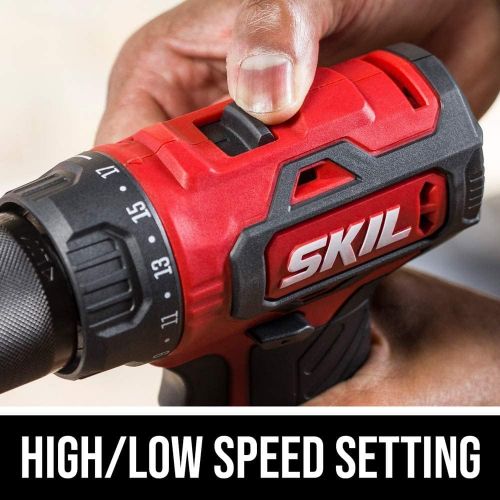  SKIL PWR CORE 20 Brushless 20V Drill Driver & Impact Driver Kit, Includes 2.0Ah Lithium Battery and PWR JUMP Charger - CB743701, Red