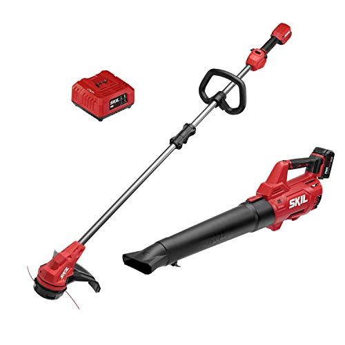  SKIL CB7542B-10 PWR CORE 20 Brushless 13 String Trimmer and 400 CFM Leaf Blower Kit, Includes 4.0Ah Battery and Charger