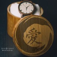 /SkinAndGrain Calligraphy, Japanese Character, Japanese Calligraphy, Chinese Calligraphy, AI(愛）Love, Bamboo Box, Watch Box for Men.