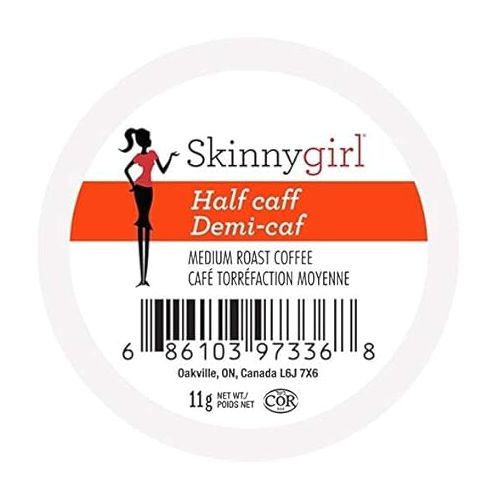  Skinnygirl Half Caff Coffee Pods for Keurig K Cups Brewers, Reduced Caffeine Medium Roast Coffee in Single Serve Cups, 24 Count