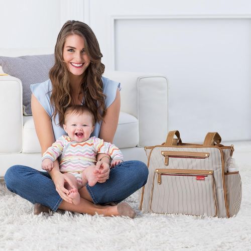 스킵 Skip Hop Diaper Bag Tote with Matching Changing Pad, Grand Central/French Stripe