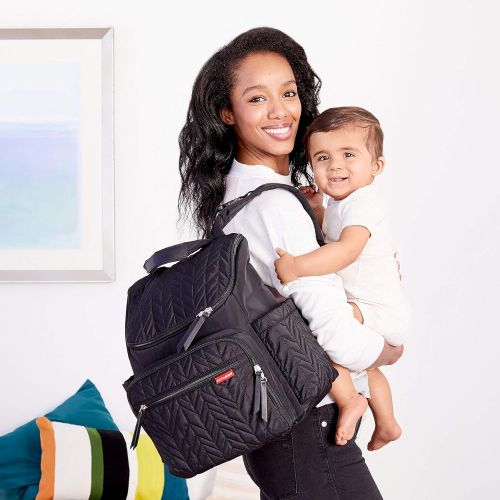 스킵 Skip Hop Diaper Bag Backpack: Forma, Multi-Function Baby Travel Bag with Changing Pad & Stroller Attachment, Jet Black