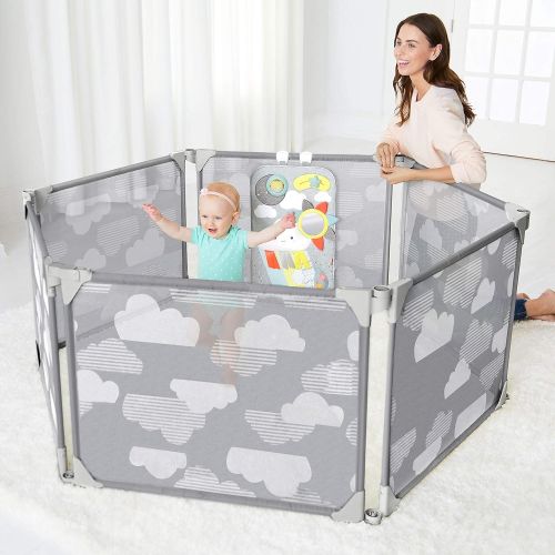 스킵 [아마존베스트]Skip Hop Baby Playpen: Expandable or Wall Mounted Play Yard with Clip-On Play Surface, Silver Lining Cloud