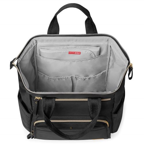 스킵 [아마존베스트]Skip Hop Diaper Bag Backpack, Mainframe Large Capacity Wide Open Structure, Black with Gold Trim