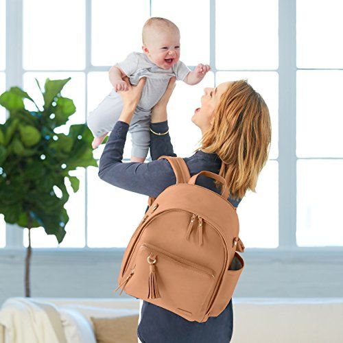 스킵 [아마존베스트]Skip Hop Diaper Bag Backpack, Greenwich Multi-Function Baby Travel Bag with Changing Pad and Stroller Straps - Caramel