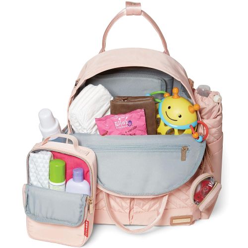 스킵 [아마존베스트]Skip Hop Skip Hop Suite 6-in-1 Diaper Backpack Set, Multi-Function Baby Travel Bag with Changing Pad, Stroller Straps, Bottle Bag and Pacifier Pocket, Vegan Leather, Blush with Gol