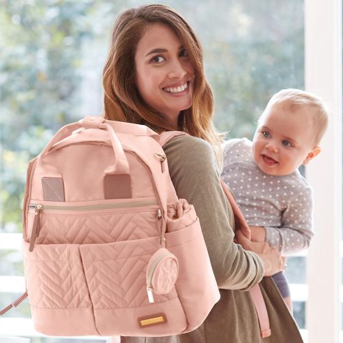 스킵 [아마존베스트]Skip Hop Skip Hop Suite 6-in-1 Diaper Backpack Set, Multi-Function Baby Travel Bag with Changing Pad, Stroller Straps, Bottle Bag and Pacifier Pocket, Vegan Leather, Blush with Gol