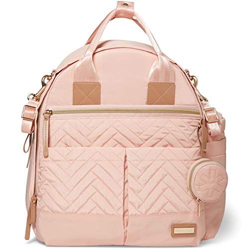 스킵 [아마존베스트]Skip Hop Skip Hop Suite 6-in-1 Diaper Backpack Set, Multi-Function Baby Travel Bag with Changing Pad, Stroller Straps, Bottle Bag and Pacifier Pocket, Vegan Leather, Blush with Gol