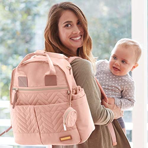 스킵 [아마존베스트]Skip Hop Skip Hop Suite 6-in-1 Diaper Backpack Set, Multi-Function Baby Travel Bag with Changing Pad, Stroller Straps, Bottle Bag and Pacifier Pocket, Vegan Leather, Blush with Gol