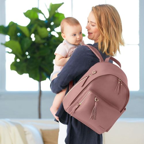 스킵 [아마존베스트]Skip Hop Diaper Bag Backpack, Greenwich Multi-Function Baby Travel Bag with Changing Pad and Stroller Straps - Dusty Rose
