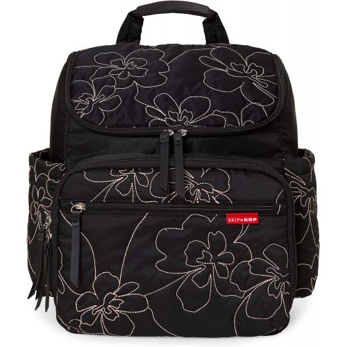 스킵 Skip Hop Diaper Bag Backpack Forma, Multi-Function Baby Travel Bag with Changing Pad, Black Floral