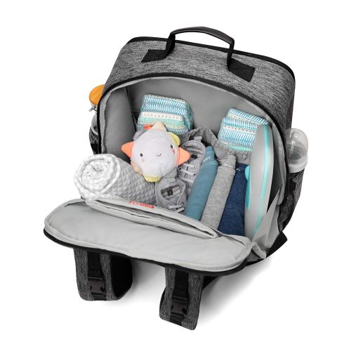 스킵 Skip Hop Baxter Diaper Bag Backpack, Multi-Function Ergonomic Baby Travel Bag, Large Capacity with Changing Pad & Stroller Attachment, Textured Grey