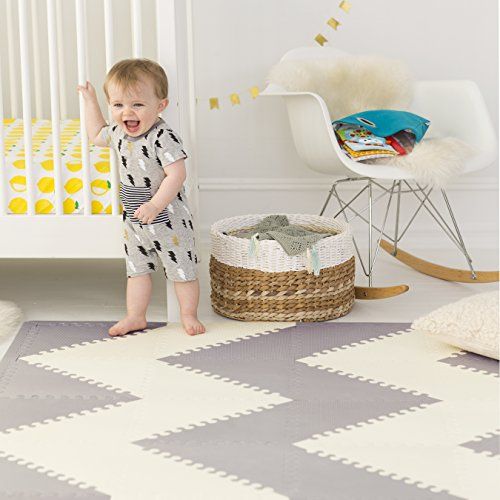 스킵 Visit the Skip Hop Store Skip Hop Foam Baby Play Mat: Playspot Interlocking Foam Floor Tiles, 70 x 56, Grey/Cream