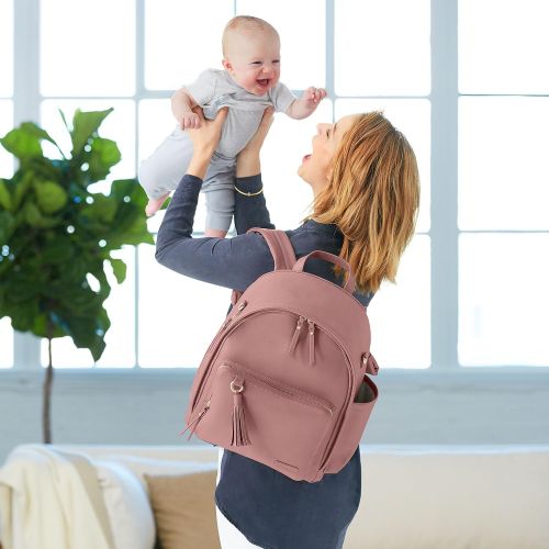 스킵 Skip Hop Diaper Bag Backpack, Greenwich Multi-Function Baby Travel Bag with Changing Pad and Stroller Straps, Vegan Leather, Portobello