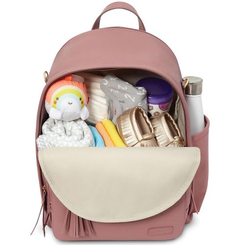 스킵 Skip Hop Diaper Bag Backpack, Greenwich Multi-Function Baby Travel Bag with Changing Pad and Stroller Straps, Vegan Leather, Dusty Rose with Gold Trim