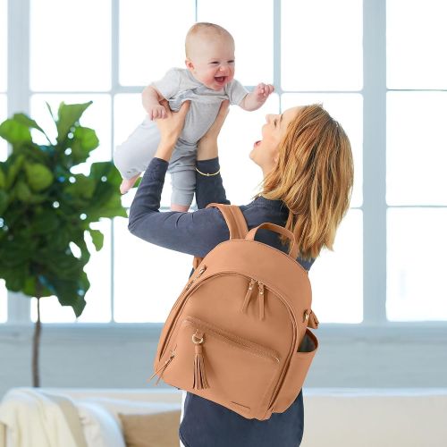 스킵 Skip Hop Diaper Bag Backpack, Greenwich Multi-Function Baby Travel Bag with Changing Pad and Stroller Straps, Vegan Leather, Dusty Rose with Gold Trim