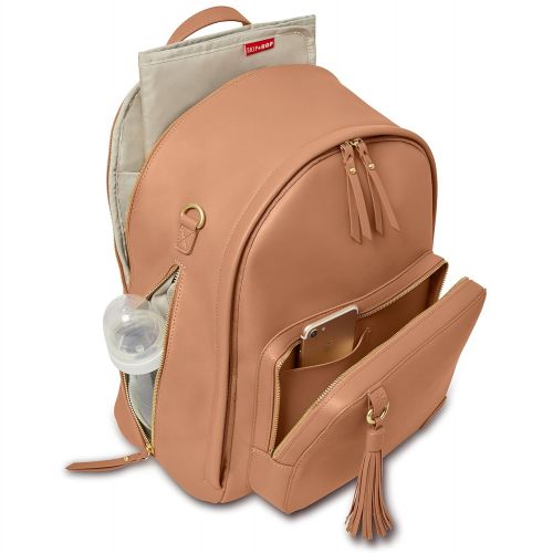 스킵 Skip Hop Diaper Bag Backpack, Greenwich Multi-Function Baby Travel Bag with Changing Pad and Stroller Straps, Vegan Leather, Dusty Rose with Gold Trim