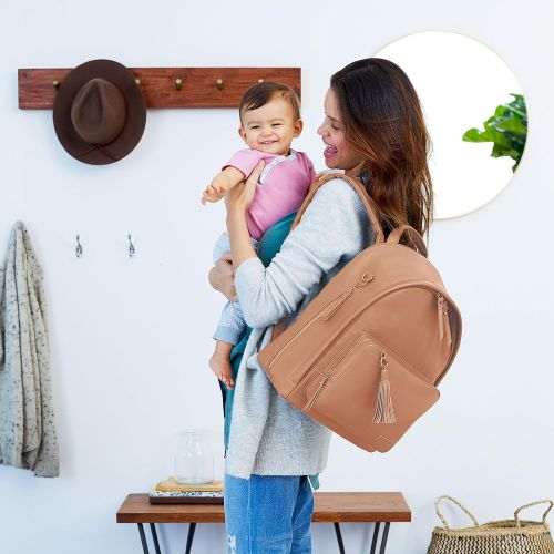 스킵 Skip Hop Diaper Bag Backpack, Greenwich Multi-Function Baby Travel Bag with Changing Pad and Stroller Straps, Vegan Leather, Dusty Rose with Gold Trim