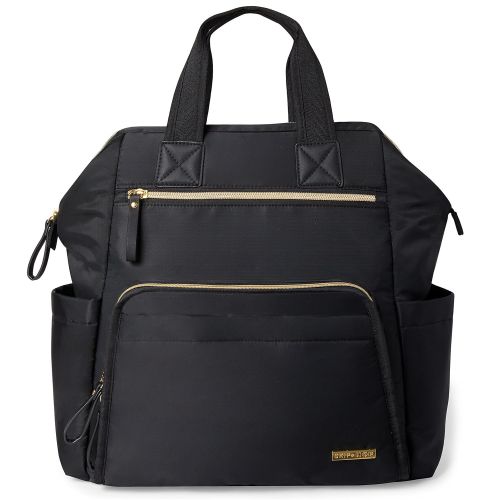 스킵 Skip Hop Diaper Bag Backpack, Mainframe Large Capacity Wide Open Structure, Black with Gold Trim