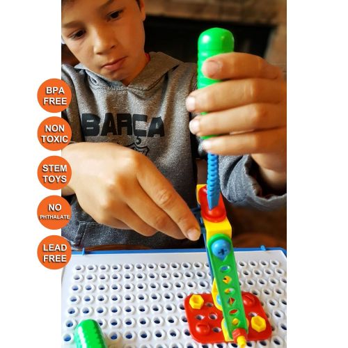  [아마존 핫딜]  [아마존핫딜]Skoolzy Educational Preschool Building Toys - 97pc Kids Construction Engineering Tool Set | Learning Tinker STEM Toys for Boys & Girls Nuts & Bolts Blocks for Kids