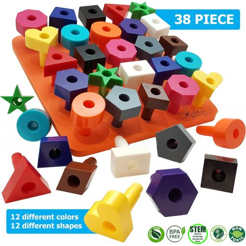  [아마존 핫딜]  [아마존핫딜]Skoolzy Peg Board Toddler Stacking Toys - STEM Color Sorting Learning Games - Montessori Toys for 1, 2, 3, 4 Year Old Boys and Girls - 38pcShapes Puzzle Educational Manipulatives,