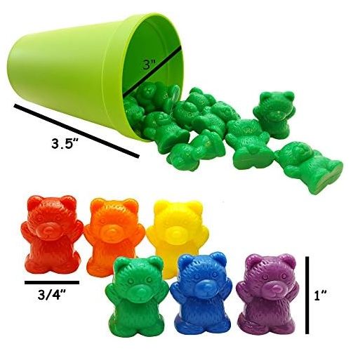  [아마존베스트]Skoolzy Rainbow Counting Bears with Matching Sorting Cups, Bear Counters and Dice Math Toddler Games 70pc Set - Bonus Scoop Tongs