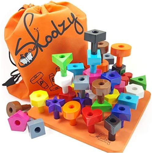  [아마존베스트]Skoolzy Peg Board Toddler Stacking Toys - STEM Color Sorting Learning Games - Montessori Toys for 1, 2, 3, 4 Year Old Boys and Girls - 38pcShapes Puzzle Educational Manipulatives,