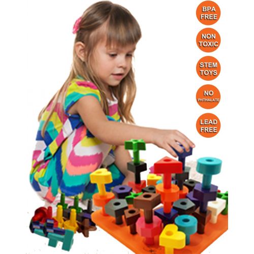  [아마존베스트]Skoolzy Peg Board Toddler Stacking Toys - STEM Color Sorting Learning Games - Montessori Toys for 1, 2, 3, 4 Year Old Boys and Girls - 38pcShapes Puzzle Educational Manipulatives,