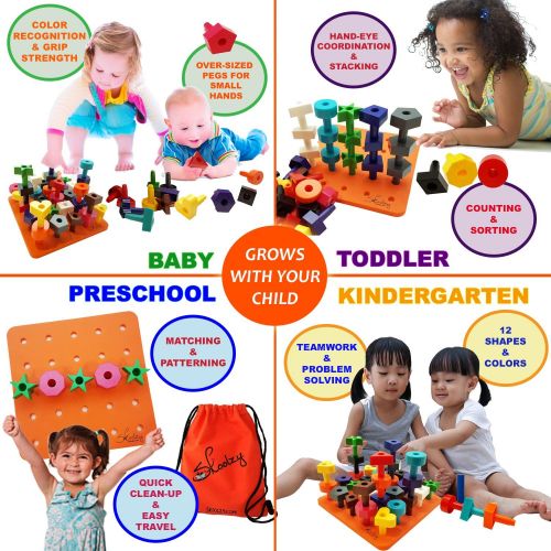  [아마존베스트]Skoolzy Peg Board Toddler Stacking Toys - STEM Color Sorting Learning Games - Montessori Toys for 1, 2, 3, 4 Year Old Boys and Girls - 38pcShapes Puzzle Educational Manipulatives,