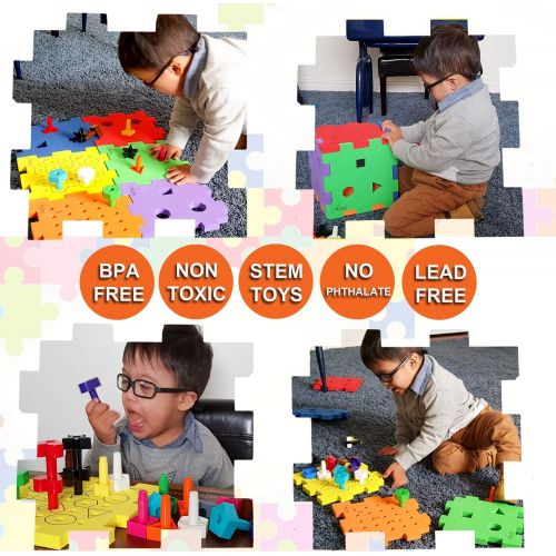  Skoolzy Shapes Puzzles for Toddlers - Educational Color Matching & Shape Sorter Montessori Toys for Toddlers, Preschoolers and Occupational - Peg Board Fine Motor Skills Learning T