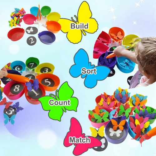  Skoolzy Butterfly Educational Toys for Toddlers - Color Sorting Toys, Counting Toddler Learning Activities & Math Games for Kindergarten - Montessori Preschool - Ages 2 3 4 5 Year