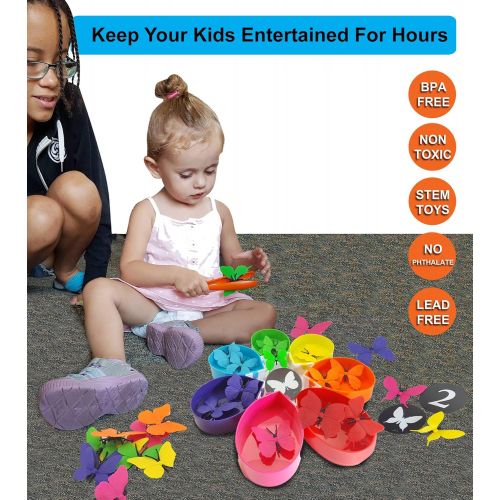  Skoolzy Butterfly Educational Toys for Toddlers - Color Sorting Toys, Counting Toddler Learning Activities & Math Games for Kindergarten - Montessori Preschool - Ages 2 3 4 5 Year