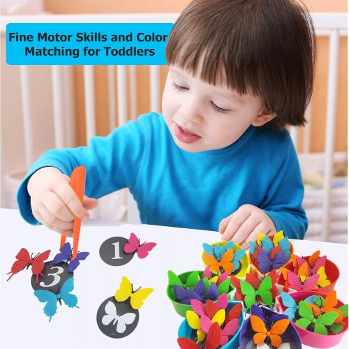  Skoolzy Butterfly Educational Toys for Toddlers - Color Sorting Toys, Counting Toddler Learning Activities & Math Games for Kindergarten - Montessori Preschool - Ages 2 3 4 5 Year