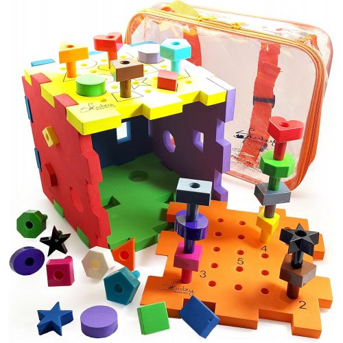  Skoolzy Shapes Puzzles for Toddlers - Educational Color Matching & Shape Sorter Montessori Toys for Toddlers, Preschoolers and Occupational - Peg Board Fine Motor Skills Learning T