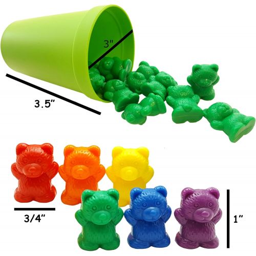  [아마존베스트]Skoolzy Rainbow Counting Bears with Matching Sorting Cups, Bear Counters and Dice Math Toddler Games 71pc Set - Bonus Scoop Tongs, Storage Bags…