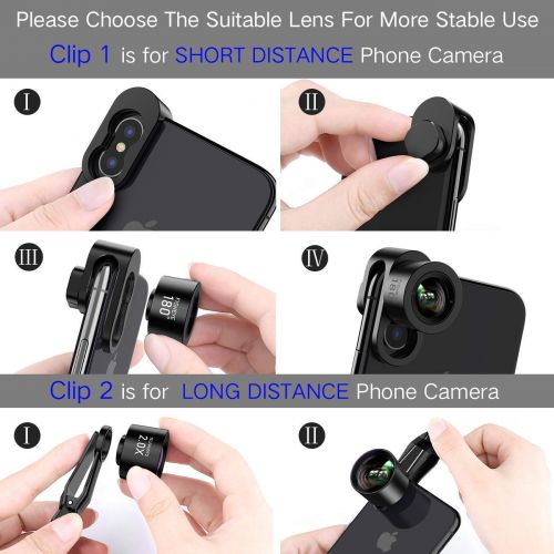  Skr Pro Cell Phone Camera Lens, SKR 4 in 1 Camera Lens Kit, 20X Macro Lens, 2.0X Zoom Telephoto Lens, 120°Wide Angle Lens, 180°Fisheye Lens for iPhone X877 Plus6s6s Plus65 & Samsung