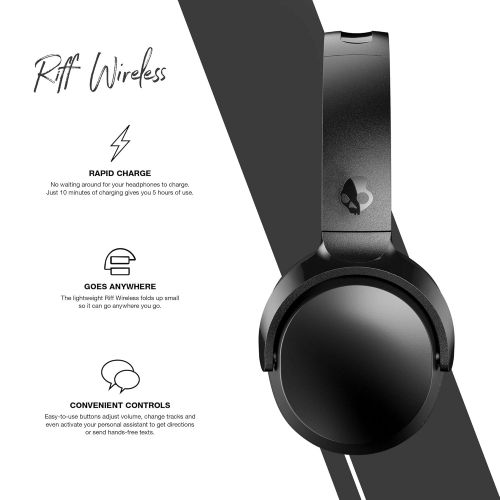  Skullcandy Riff Wireless On-Ear Headphones with Microphone, Bluetooth Wireless, Rapid Charge 10-Hour Battery Life, Foldable, Plush Ear Cushions with Durable Headband, Black