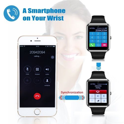  SkySweatproof Smart Watch Phone for iPhone 5s66s and 4.2 Android or Above SmartPhones (GT08-black)